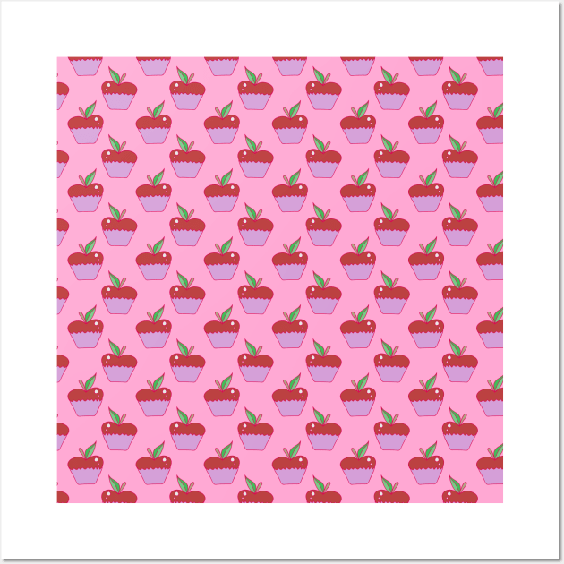 Apple Cupcake Pink Pattern Wall Art by saradaboru